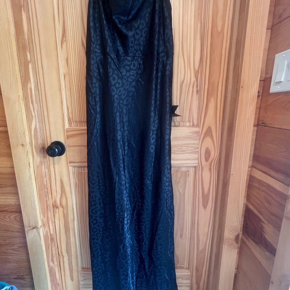 Lulu's Black Satin Jacquard Maxi Dress